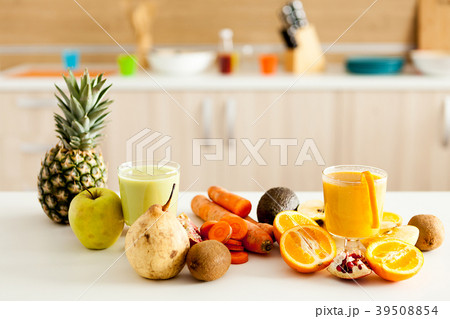 Organic fruits and vegetables on the table at the 39508854