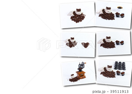 Collage roasted coffee beans in a rag bags Collage roasted coffee beans in a rag bags 39511913