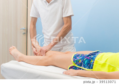 Physiotherapist practices an ankle mobilization Physiotherapist practices an ankle mobilization 39513071