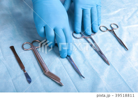 Detail shot of sterilized surgery instruments with 39518811