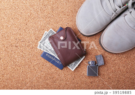 Set of men's accessories for the tourist on a Set of men's accessories for the tourist on a 39519885