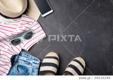 Woman summer outfit. Fashion background Woman summer outfit. Fashion background 39520299
