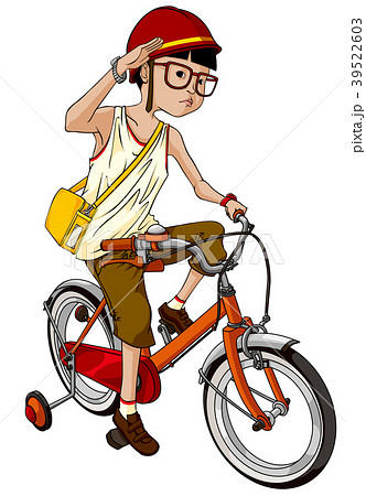 キャラクター 自転車の男の子のイラスト素材