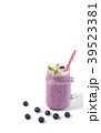 Blueberry smoothie with mint in mason jar glass 39523381