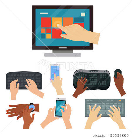 Users hands on keyboard computer touch gestures Users hands on keyboard computer touch gestures 39532306