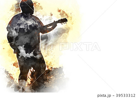 playing Guitar on Watercolor painting background. 39533312
