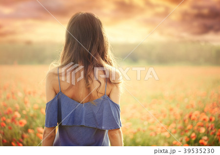 beautiful woman in a blue dress in a wheat field beautiful woman in a blue dress in a wheat field 39535230