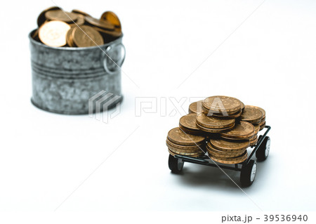 Taiwan Coin stacks, trolley and Metal bucket Taiwan Coin stacks, trolley and Metal bucket 39536940