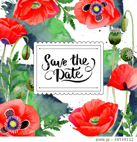 Wildflower poppy flower frame in a watercolor Wildflower poppy flower frame in a watercolor 39539112