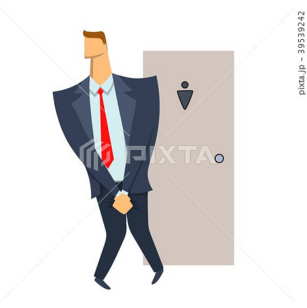Stressed businessman wanting to pee stands in Stressed businessman wanting to pee stands in 39539242