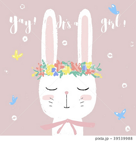 Cute white bunny on baby shower card invitation 39539988
