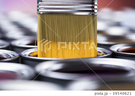 Colorful paint cans with paintbrush Colorful paint cans with paintbrush 39540621