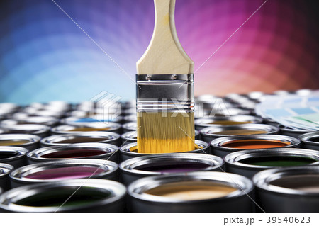 Colorful paint cans with paintbrush 39540623