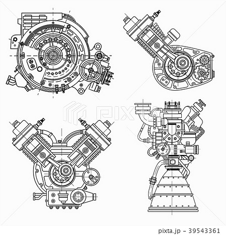 Set of drawings of engines - motor vehicle 39543361