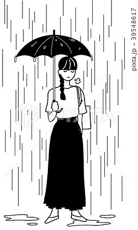 傘をさす女性のイラストのイラスト素材