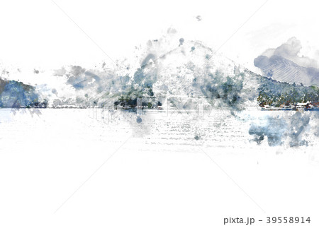 mountain hill in the forest on watercolor painting mountain hill in the forest on watercolor painting 39558914