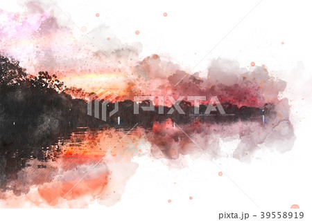 mountain hill in the forest on watercolor painting mountain hill in the forest on watercolor painting 39558919