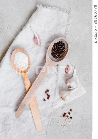 Grey textured table with classical condiments Grey textured table with classical condiments 39560779