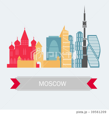 Moscow Russia Skyline with Color Buildings. Vector 39561209