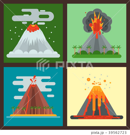 Volcano Magma Vector Nature Blowing Up With Smokeのイラスト素材