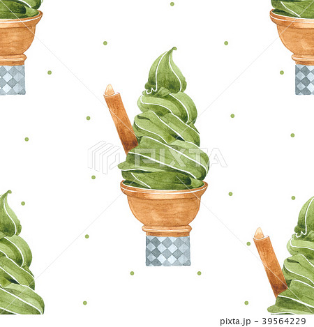 Green Tea Ice Cream Cone Seamless Pattern 39564229