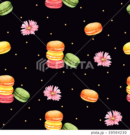 Seamless Pattern Macaroon and Pink Flower 39564230