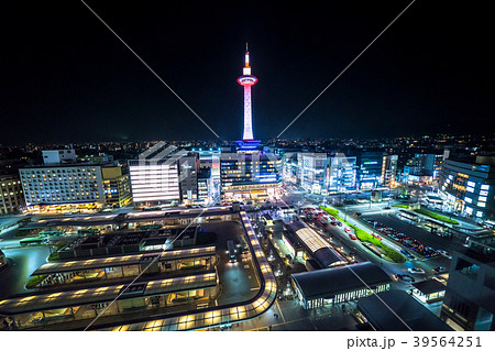 京都府 京都タワーの夜景の写真素材