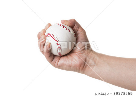 野球ボールを持つ手の写真素材