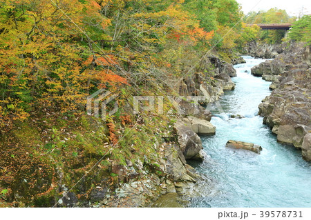 岩手県　厳美渓　紅葉景色 39578731
