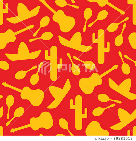 Yellow and red outline mexican seamless pattern Yellow and red outline mexican seamless pattern 39581615