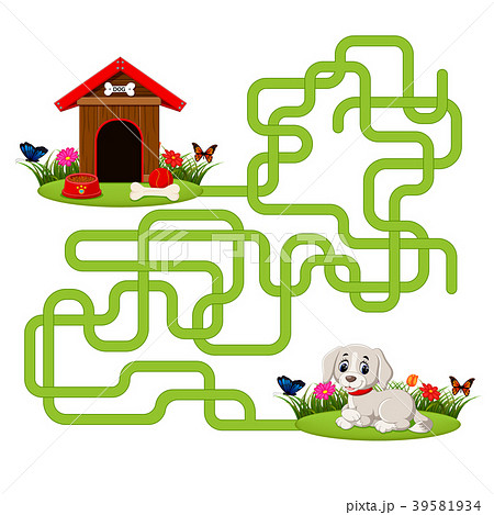 Puzzle game template with dog and doghouse 39581934