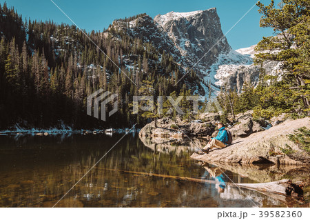 Tourist near Dream Lake in Colorado 39582360