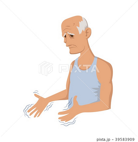 Tremor hands. Elderly man looking at the shaking Tremor hands. Elderly man looking at the shaking 39583909