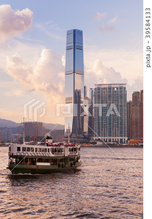Ferry in Hong Kong under evening sky 39584133