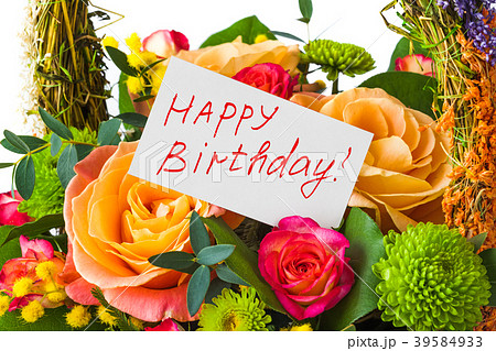 Roses bouquet and greeting card 39584933