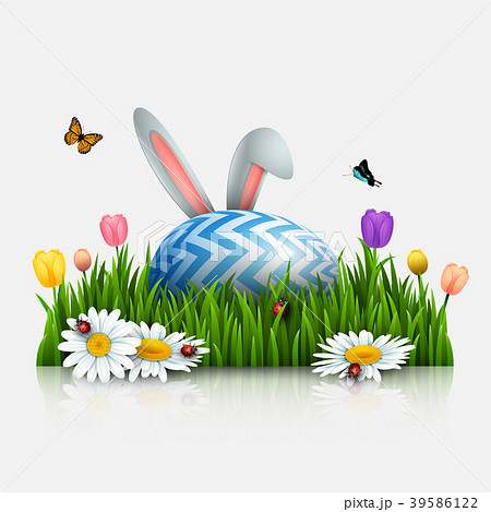 Easter greeting card with bunny ears and egg in th Easter greeting card with bunny ears and egg in th 39586122