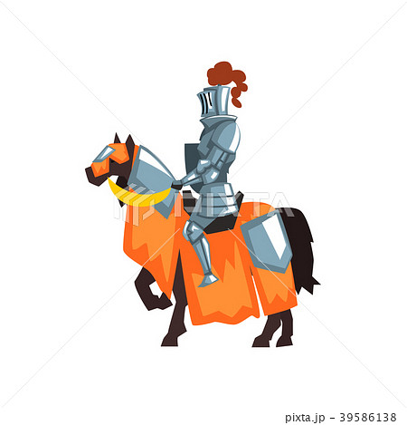 Flat vector icon of medieval knight on horseback 39586138