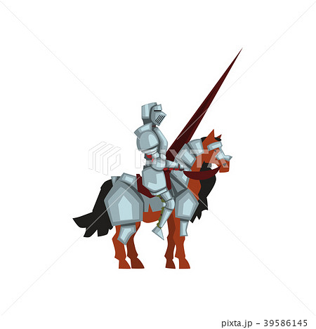 Medieval knight sitting on horse and holding lance Medieval knight sitting on horse and holding lance 39586145