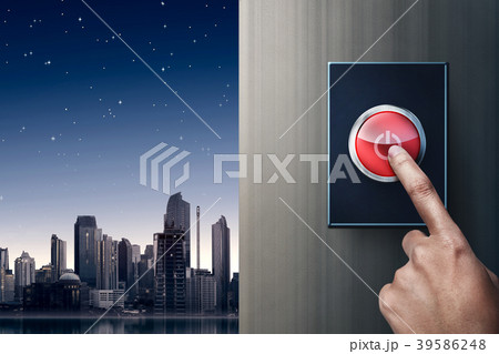 Hand turning off switch on the wall Hand turning off switch on the wall 39586248