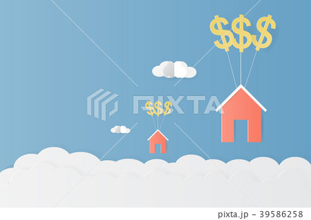 House hanging with dollar sign balloon and cloud 39586258