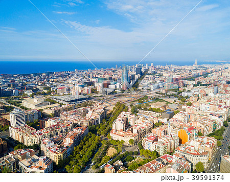 Barcelona aerial panoramic view, Spain 39591374