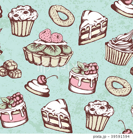 Vintage seamless pattern with sweets 39591594