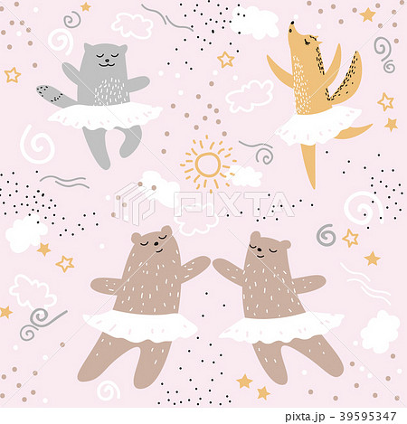 Forest animals dancing ballet seamless pattern 39595347