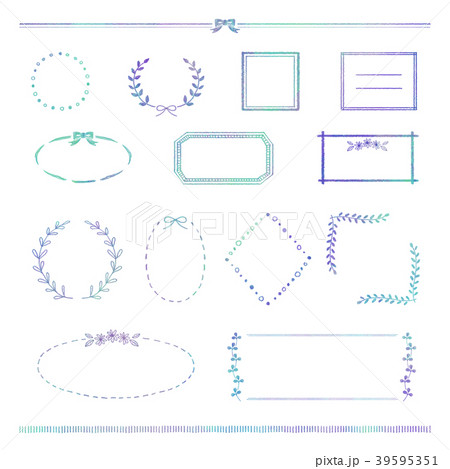 手描きフレームセット あお のイラスト素材