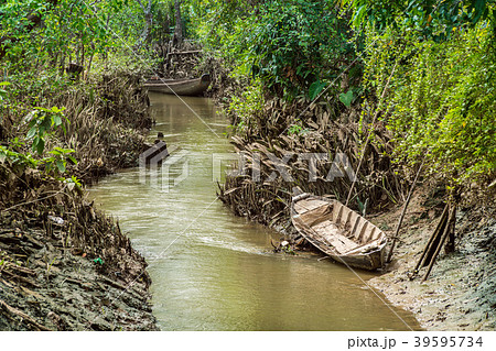 the boat at the channel in the Mekong Delta. 39595734