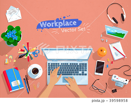 Top view vector set of office workplace Top view vector set of office workplace 39598958