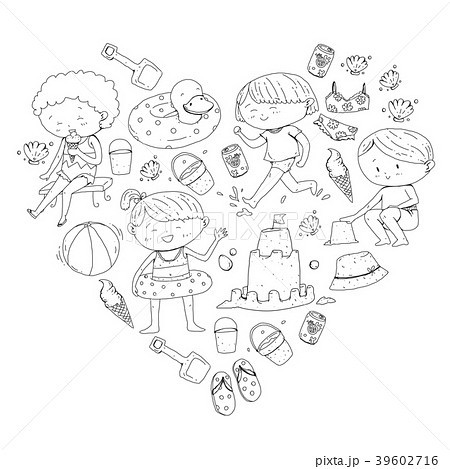 Kids on happy summer holiday. Beach, travel 39602716