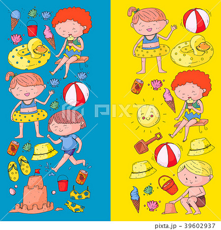 Kids on happy summer holiday. Colorful banner with Kids on happy summer holiday. Colorful banner with 39602937