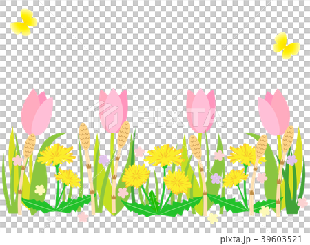 春の野原4　たんぽぽ　つくし　チューリップ　春　植物　カード　花 39603521