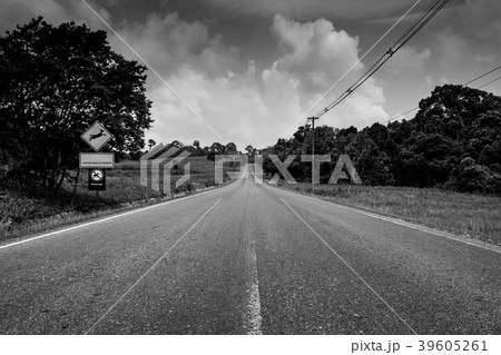 Endless straight road running through the forest  39605261